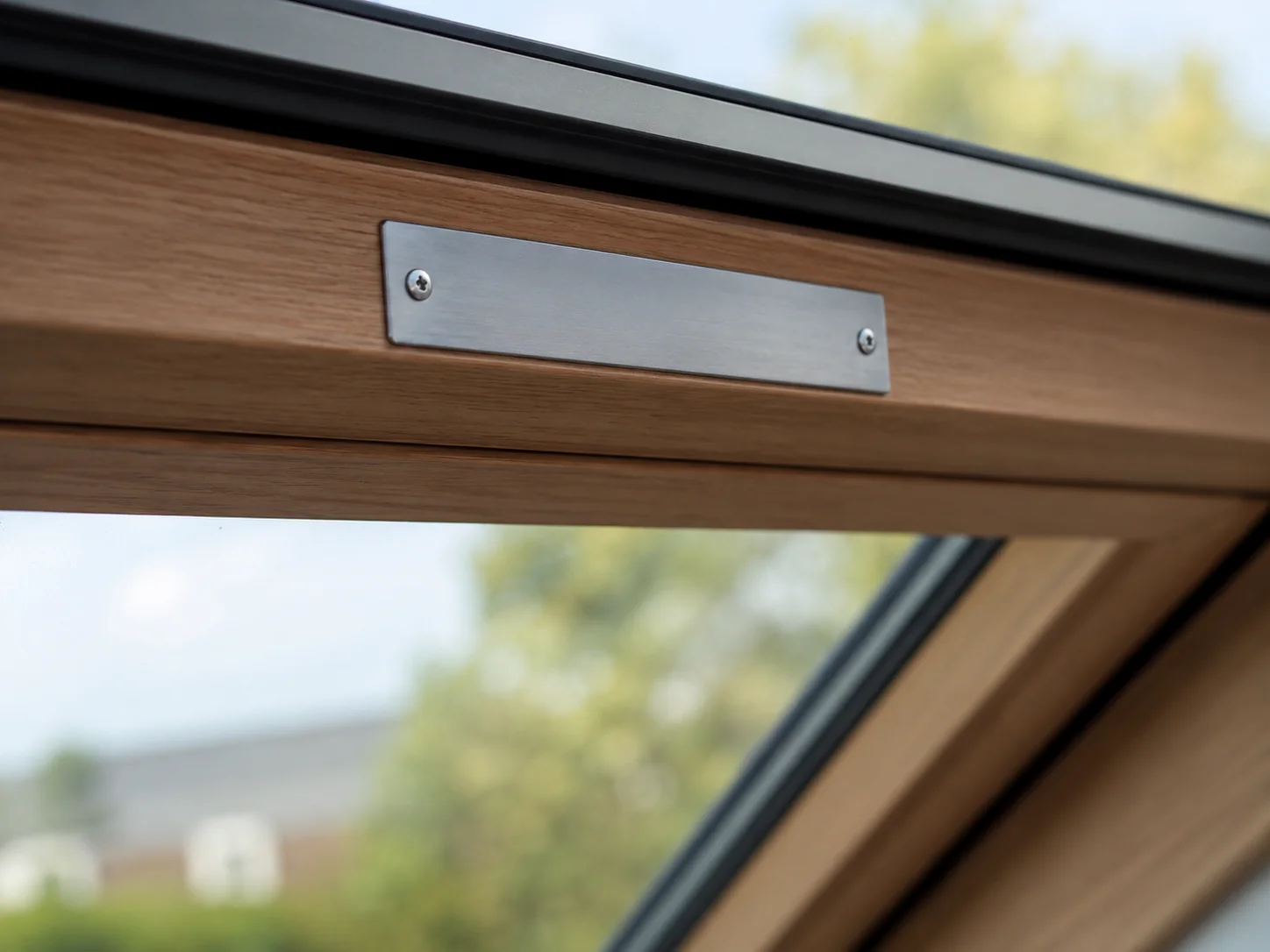 Detail-Aufnahme eines modernen Fenster-Rahmens mit sichtbarer Glasleiste und Klemmträger-Bereich